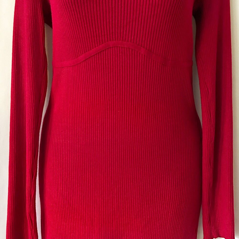 NWOT Hollister Red Ribbed Sweater Dress (L) Square Neckline Underbust Shaping - Picture 6 of 13